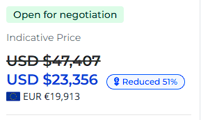 Anonymous SaaS listing showing a high asking price and a lower negotiated purchase price